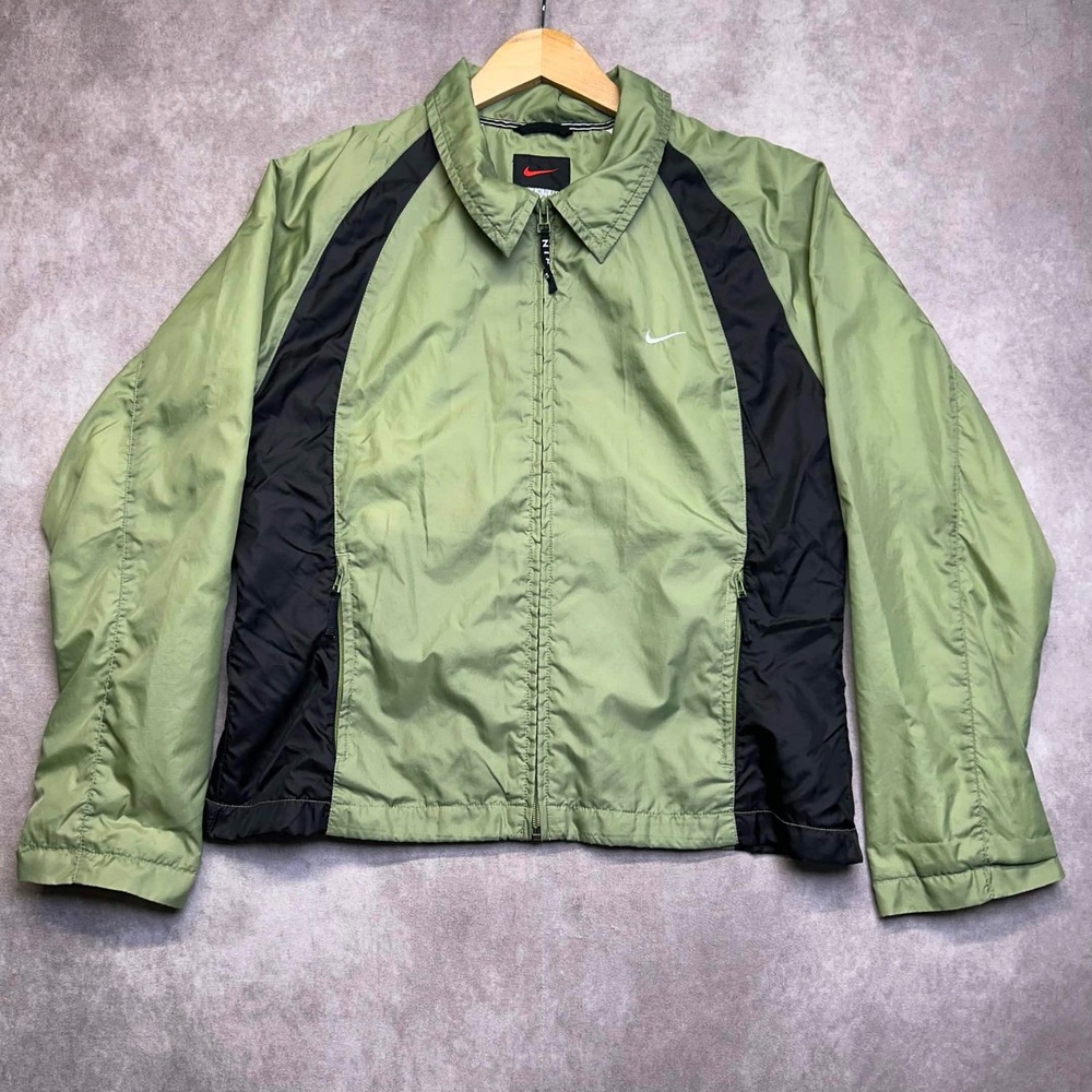 Nike Kids XL 16-18 Windbreaker Jacket Sage Green Black Full Zip Mesh Lined